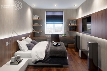 Idei universale pentru un dormitor îngust, care lucrează cu spațiu