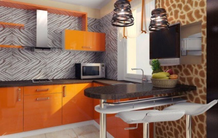 Idei de proiectare pentru bucătărie imprimă animal în designul de pereți, mobilier, în detaliu de decor de stiluri diferite