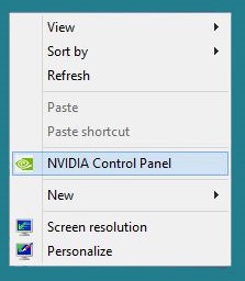 Corectarea în panoul de control nvidia nu există meniu contextual pe desktop