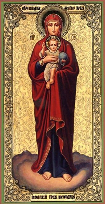 Rugăciunea Maicii Domnului în fața icoanei ei (icoana Maicii Domnului 