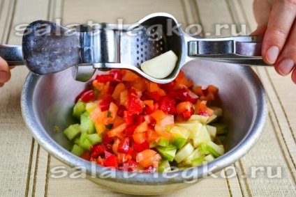 Salată picantă - condimentată - din roșii verzi pentru iarnă, o rețetă cu dovlecei și piper dulce