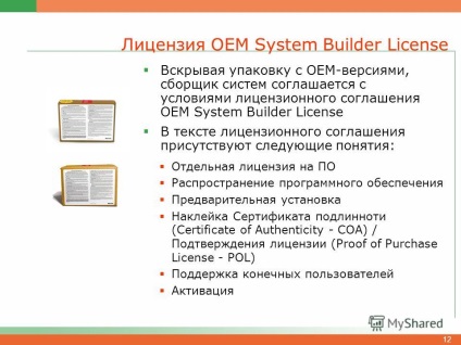 Előadás oem-licenc az OEM (OEM-licenc rendszer építők. 2 licenc Microsoft OEM rendszerépítőnek licenc végfelhasználói licencszerződés (EULA) és csatlakoztatva.) Előadás oem-licenc rendszerépítőknek