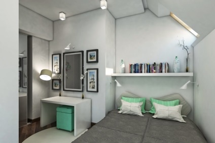 Dormitorul în culorile luminoase are un design confortabil și delicat pentru 90 de fotografii