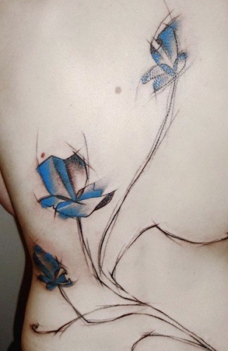 Schițe de flori tatuaje feminine, colibri, fluturi, dantele