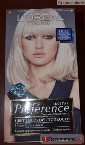 hajfesték L'Oréal preambulumbekezdése preferencia - «árnyékban - Stockholm - fehérített haj