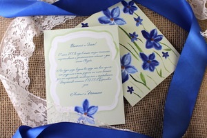 Invitații la nunta în șabloane de culoare albastră și fotografii