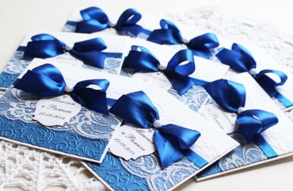 Invitații la nunta în șabloane de culoare albastră și fotografii