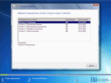 Kinyit kiválasztása Windows 7 kiadás telepítéskor