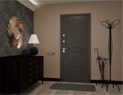 Intrare și ușile interioare întunecate în interiorul apartamentului, proiectarea adecvată a pardoselii camerei