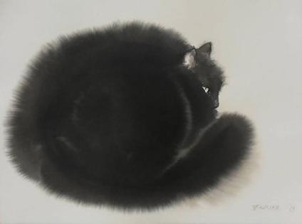 Egyszer volt, hol egy fekete macska ... akvarell Penovác Endre