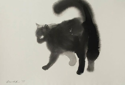 Egyszer volt, hol egy fekete macska ... akvarell Penovác Endre
