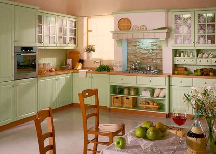 Proiectarea bucătăriei în tonuri de verde deschis, repararea apartamentului de către mâini proprii