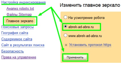 Както търсачките Google и Yandex посочете основния огледало сайта