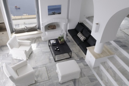 Hogyan készítsünk fehér beltéri nem unalmas villa Santorini