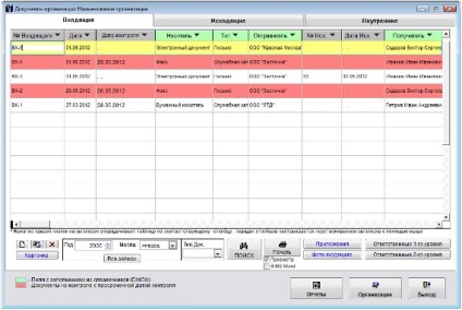 Hogyan lehet rendezni a bejövő napló a kijelölt oszlop a programban regisztrációs dokumentumokat a szervezet