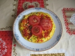 Omlett koktélparadicsommal és bazsalikommal (recept fotó)