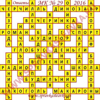 Răspunsuri la puzzle-ul de cuvinte încrucișat la Moscova № 28 2016
