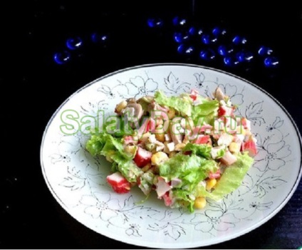 Salata cu tandrețe cu bastoane de crab - rețetă delicioasă și frumoasă cu feluri de mâncare, cu fotografii și clipuri video