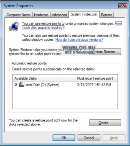 Crearea punctelor de control și restaurarea sistemului utilizând restaurarea sistemului în Windows Vista -