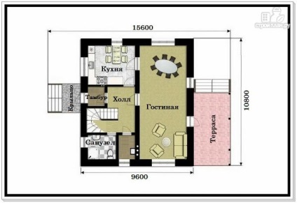 Casă cu două etaje, construită din blocuri de spumă, cu acoperiș în patru axe