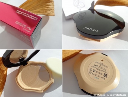 Kompakt por egy áttetsző textúra Shiseido puszta és tökéletes kompakt alapozó SPF15 itt