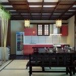 Bucătărie în stil japonez de design interior, accesorii, imagine de sakura și altele cu o fotografie