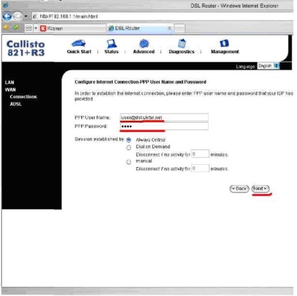 Configurarea modemului callisto 821 r3 în modul router - modemuri - catalogul de articole - site-ul Vladimir vladimir