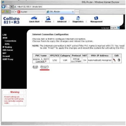 Configurarea modemului callisto 821 r3 în modul router - modemuri - catalogul de articole - site-ul Vladimir vladimir