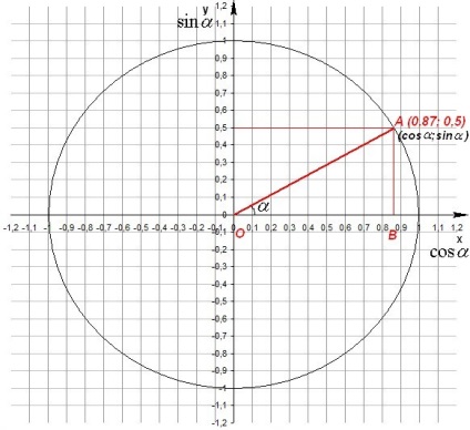 Sine și cosinusul unui argument numeric, semne de valoare a funcției