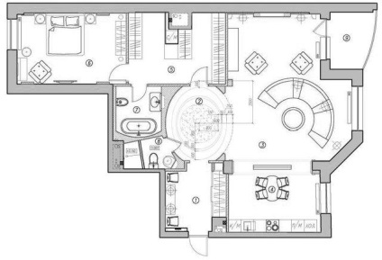 Stil lux pentru living, interiorul unui apartament cu doua camere, cu o suprafata de 112, 6 mp M