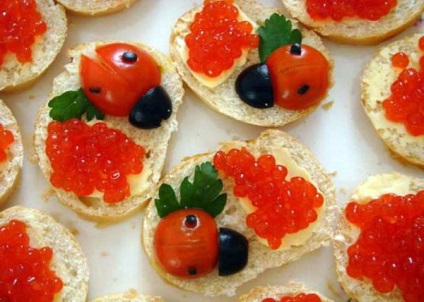 Sandvișuri cu rețete de caviar cu fotografii, gustări de calorii