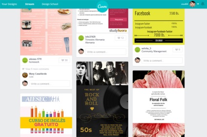 Canva - proiectarea posturilor în rețelele sociale, layout-uri de prezentări și documente