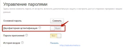 Două factori de autentificare în Yandex