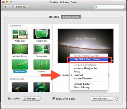 Cum să utilizați fluxul de fotografii iPhone ca un screensaver pe os x