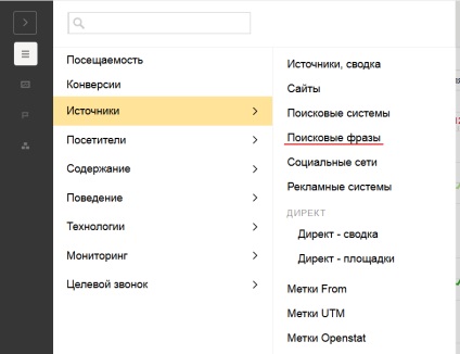 Cum să descărcați cuvinte cheie din metricii Yandex, cum să obțineți cuvintele cheie din valori 2