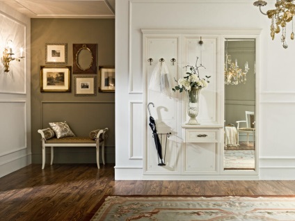 Klasszikus stílusú bútorok előszoba, közlekedő fotó, fény konzol, a design a keskeny fehér szekrény