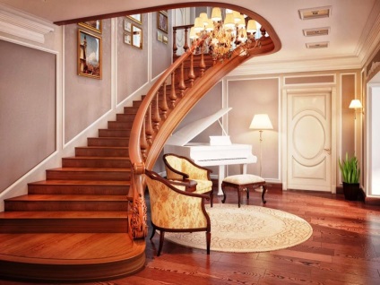 Scările frumoase sunt cele mai bune și mai bune, fotografia în casă, lemn de la etajul al doilea, dimensiunea cea mai confortabilă