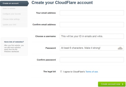 Beállítás CloudFlare-fiók