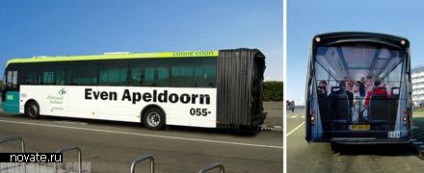 Publicitate neobișnuită pe autobuze, în interiorul lor și la opririle lor