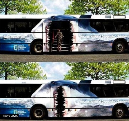 Publicitate neobișnuită pe autobuze, în interiorul lor și la opririle lor