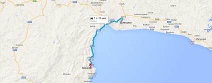 Distanța de la Kemer la Antalya și la aeroportul din Antalya, Turcia - harta călătorilor