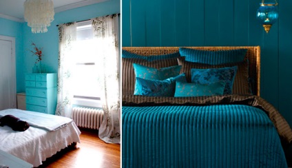 Dormitor în culori turcoaz