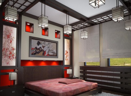 Dormitor în stil chinezesc, design, fotografie
