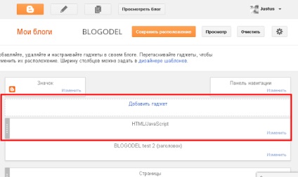 A modul telepítése (csúszka) a blogpot, blogger, blogodel - blogger, blogpot fejlécében