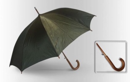 Esernyő, fekete logóval, egy kés és egy fa nyéllel, a szivárvány, sárga esetben a nők számára