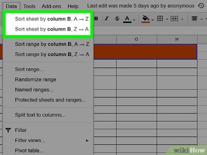 Cum se sortează datele în ordine alfabetică în documentele google
