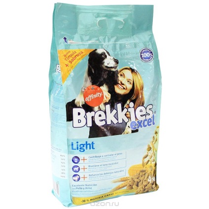 Brekkies uscat furaje exceleaza - lumina, pentru cainii adulti, cu calorii reduse, cu comanda de 4 kg