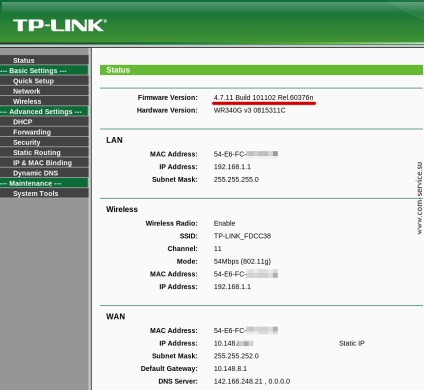 Configurarea tp-link tl-wr340g pentru rețeaua interzet, com-service