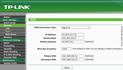 Configurarea tp-link tl-wr340g pentru rețeaua interzet, com-service