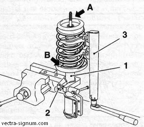 Szétszerelése, javítása az első lengéscsillapító csere rugók Opel Vectra, Opel Vectra